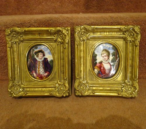 Interesting Pair of Miniature Enamel Portraits