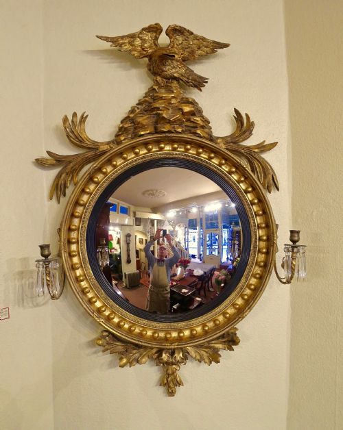 Very Large Regency Water-gilt Convex Mirror