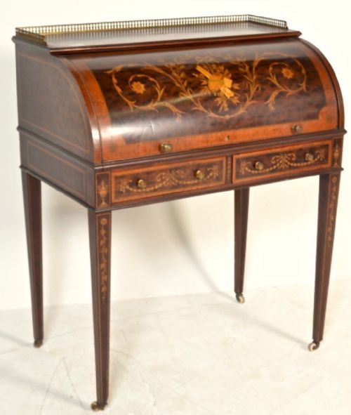 Superb Marquetry Inlaid Sheraton Revival Desk