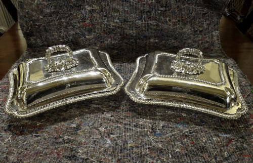 Pair Old Sheffield Plate Serving Entree Dishes