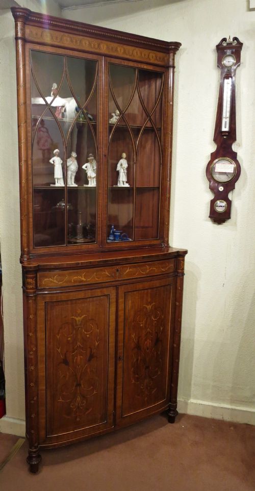 Marquetry Sheraton Revival Standing Corner Cabinet