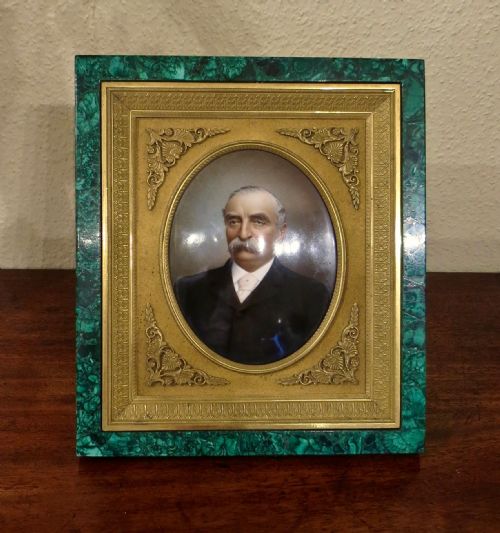 Ormolu & Malacite Framed Oval Porcelain Portrait