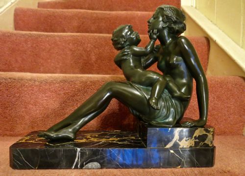 Gorgeous Art Deco Bronze: Mother & Child
