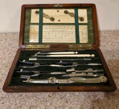 Walnut Case of Drawing Instruments