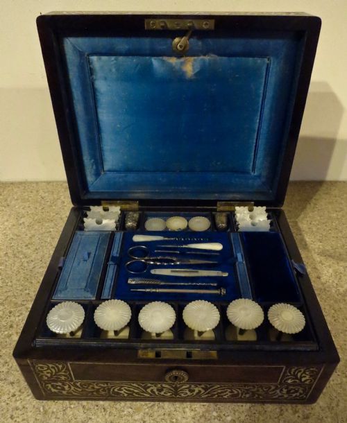 Well-fitted and Complete Rosewood Sewing Box
