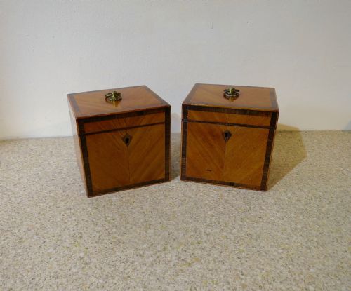 Rare Pair of Sheraton Period Tea Caddies