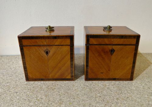 fig 1. RARE PAIR OF SHERATON PERIOD TEA CADDIES
