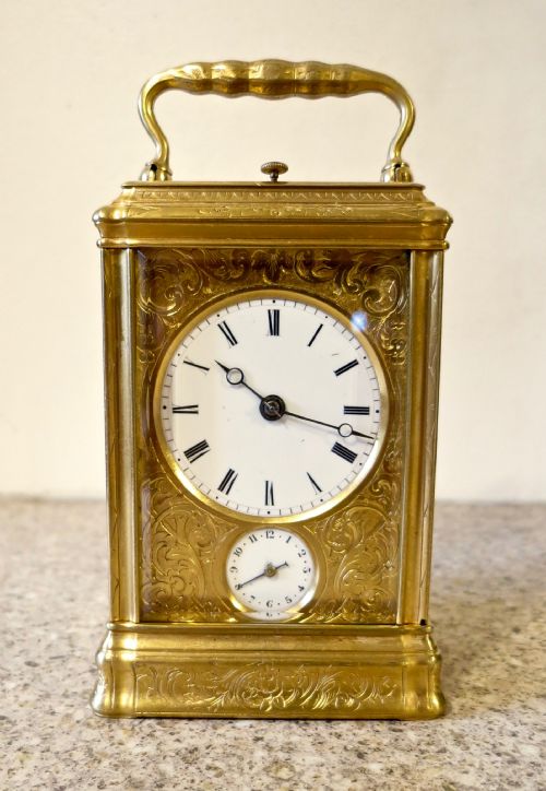 Fine Engraved French Carriage Clock by Drocourt