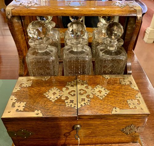 Victorian Oak Tantalus and Games Compendium