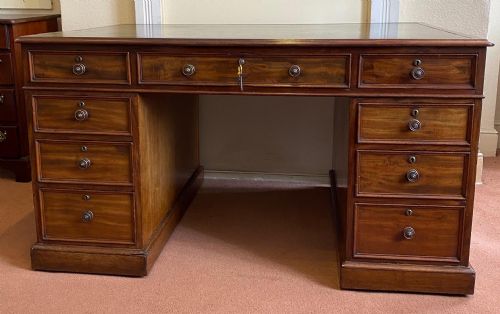 fig 1. Early 19th Century Mahogany Pedestal Partners Desk