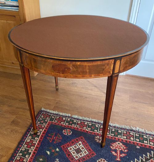 fig 1. Sheraton form Demi-Lune inlaid CARD TABLE of the highest quality