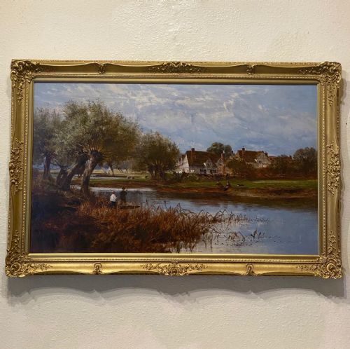 William Edward Harris – Fishing by the Severn – Signed & Dated 1887 – Oil on Canvas