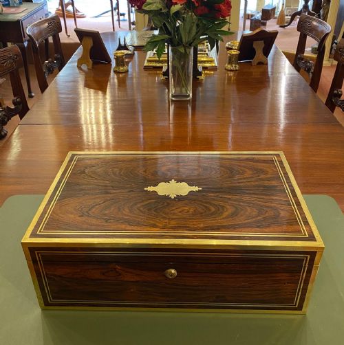 Mid/late 19th Century Rosewood and Brass Inlaid Writing Box.