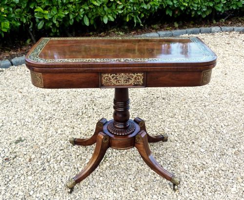 Fine Brass-inlaid Rosewood Regency Card Table
