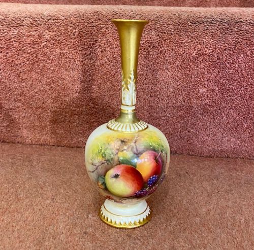 Royal Worcester Small Vase - Hand Painted with Fruit and Signed by Thomas Lockyer