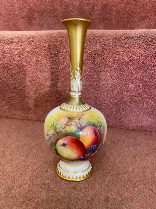 fig 1. Royal Worcester Small Vase - Hand Painted with fruit and signed by Thomas Lockyer