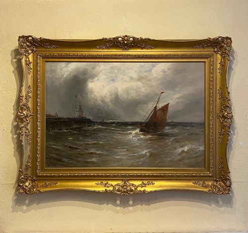 Oil on Canvas Entitled - Squally Weather, Gorleston Harbour - By Gustave De Breanski (1856-1898)