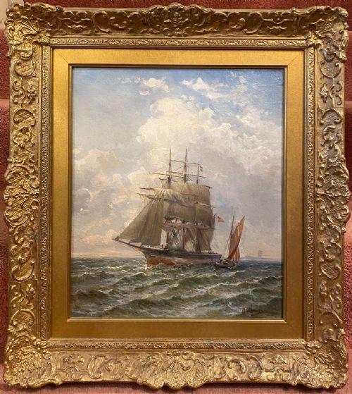 Oil on Canvas Entitled - A Three Masted Merchantman -  by Max Sinclair (1881-1910)
