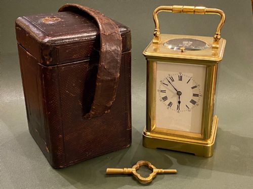 Carriage Clock in 'Corniche' Case by Alfred Drocourt - Matching Numbered Key & Outer Case