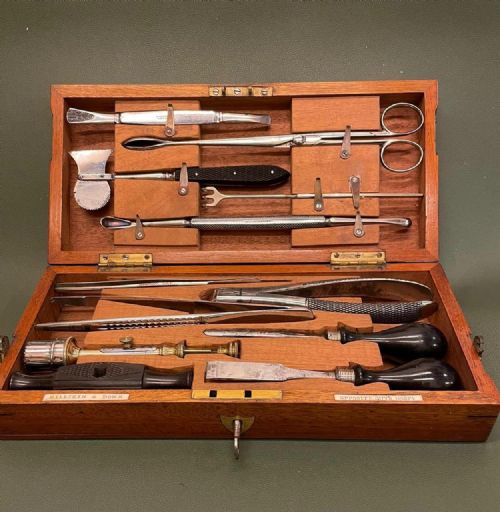 Mahogany Cased Set of Surgical Instruments
