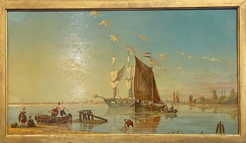 fig 1. Louis Dommersen - 'Elburg on the Zuider Zee' - Late 19th century - oil on board.