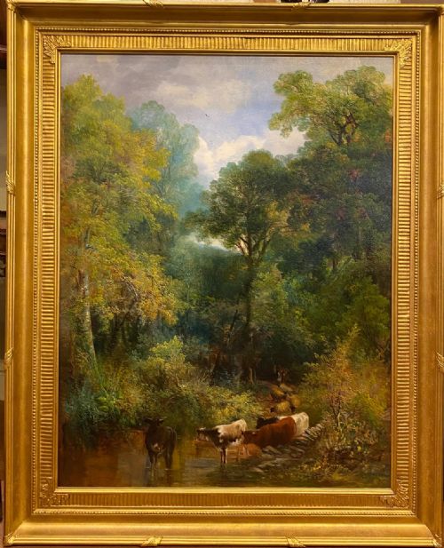 "Cattle Watering" - Oil on Canvas by William Widgery (1822-1893).