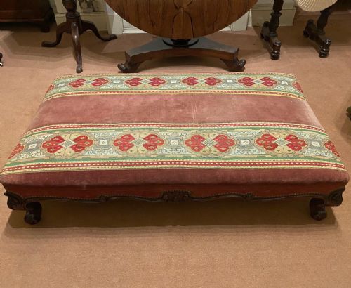 A Good and Large-sized Victorian Embroidered Mahogany Footstool