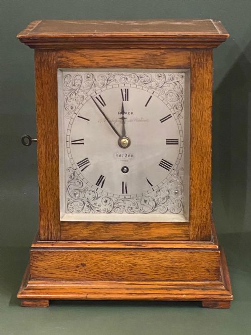 Honey-oak Table Clock with Fusee Movement and Passing Strike