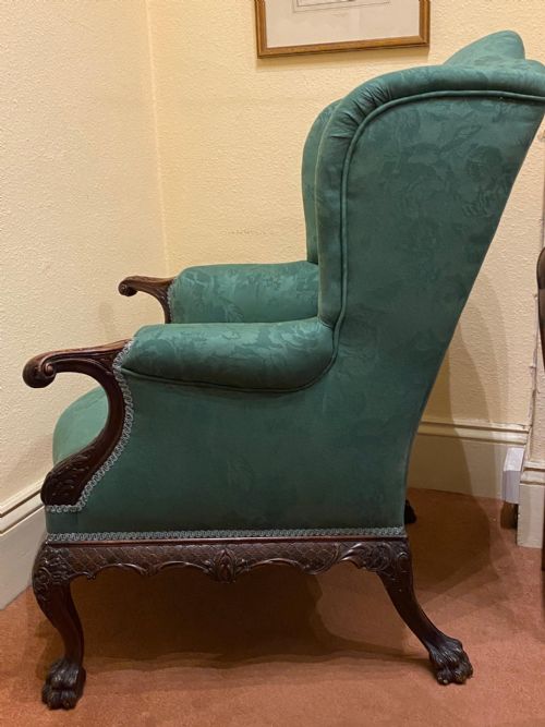 fig 1. George II style solid mahogany ornately carved Wing-Armchair