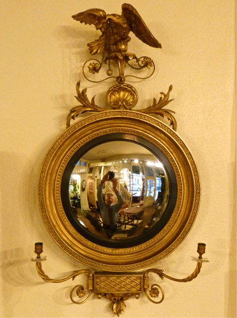 Regency Ornately Framed Convex Mirror with Eagle Surmount
