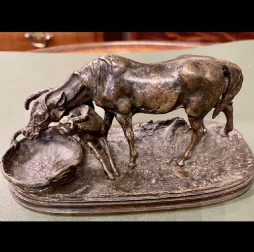 Fine Bronze Sculpture of Mare and Foal by P.j. Mene