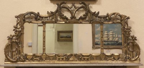 Late 19th Century Ornately Carved Gilt-wood 3-Section Over Mantel Mirror