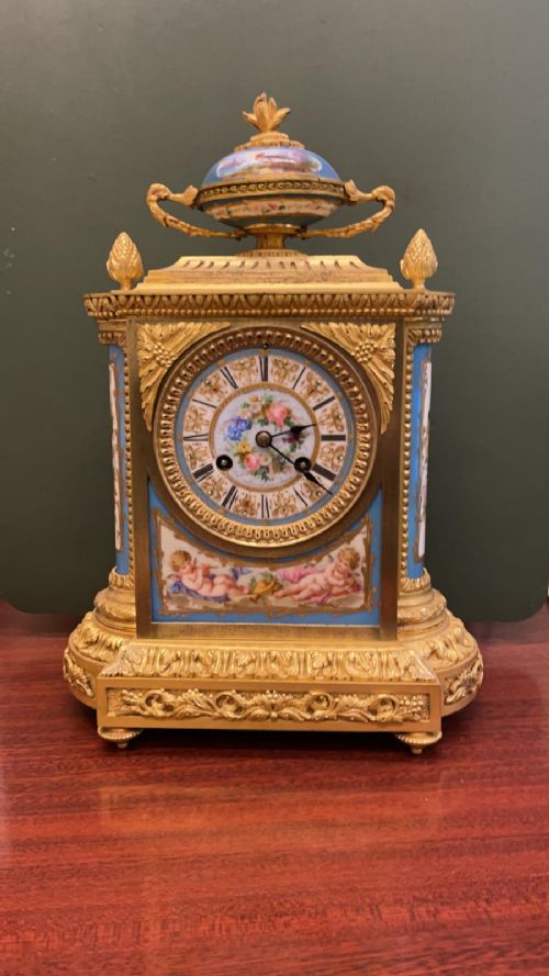 19th Century Ormolu and Painted-porcelain Striking 8-Day Mantel Clock