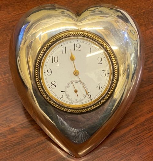 Antique Hallmarked Silver Heart-shaped Boudoir Timepiece