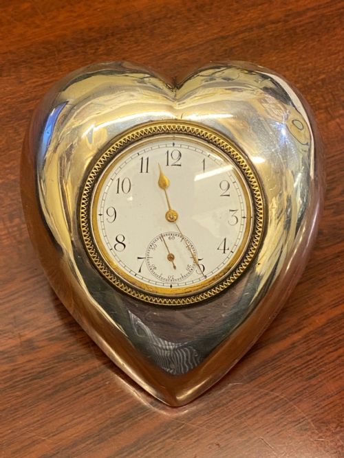 fig 1. Antique hallmarked Silver Heart-Shaped Boudoir Timepiece