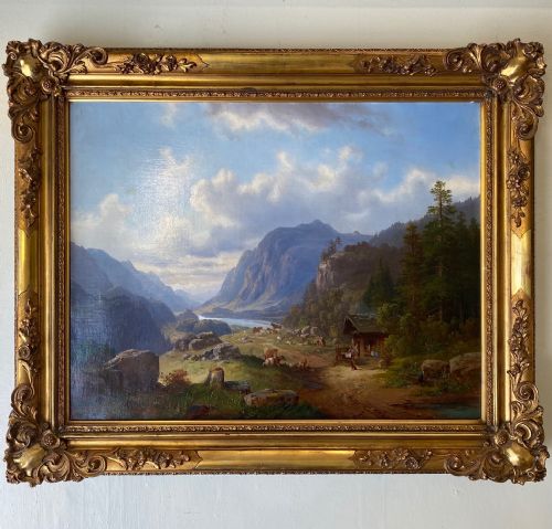 Mid/late 19th Century Mountain Valley Scene - Oil on Canvas - Attributed to Anton Zoll.