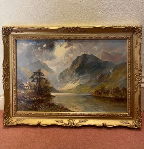 Gilt Framed Oil on Canvas Entitled “Loch Earn, Argyllshire” by Francis E. Jamieson