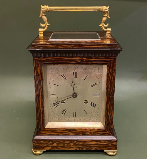 Exceptional English 4-Glass 2-Train Mantel Clock of Small Size