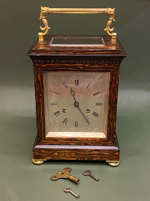 fig 1. Exceptional English 4-GLASS 2-TRAIN MANTEL CLOCK of small size