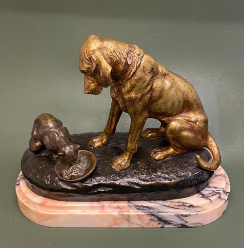 French Bronze Study of a Dog & Cat by A. De Gericke, C.1860