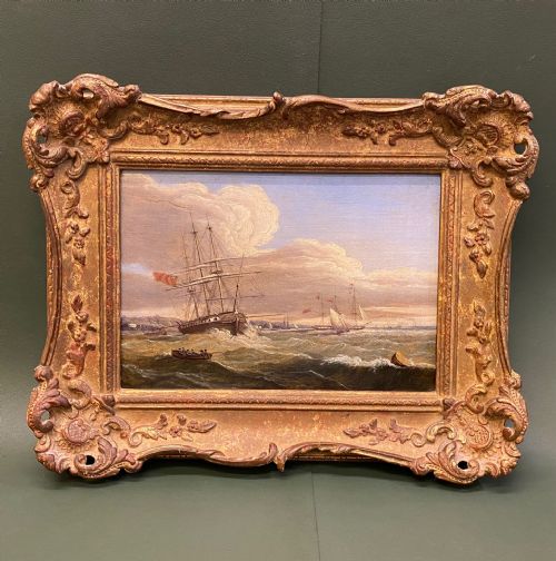 George III Period Oil Painting on Panel - Marine Scene - Attrib: C.m. Powell (1750-1824)