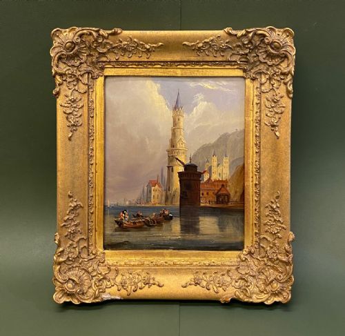 After Clarkson Stanfield: Oil Painting on Panel of a Continental River Scene, Circa 1830