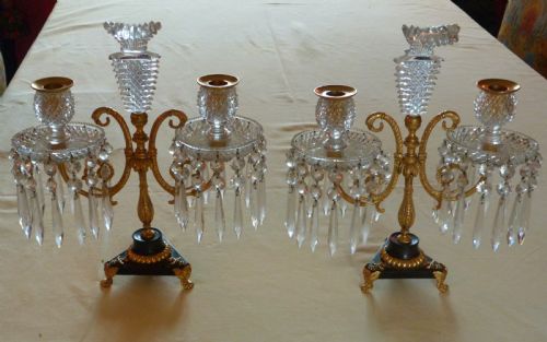 Fine Pair of Ormolu and Glass Table Lustres