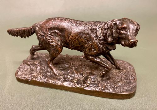 French Bronze Figure of a Retriever by Pj Mene