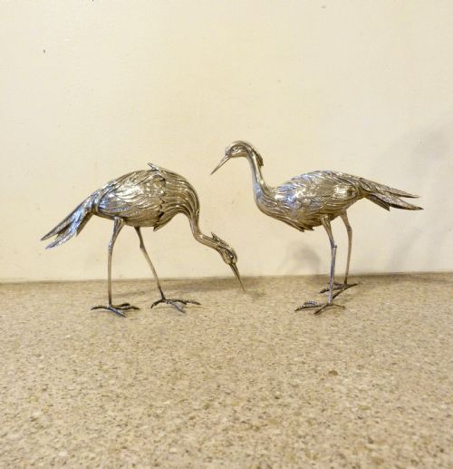 Rare Pair of "Crane" Table Ornaments