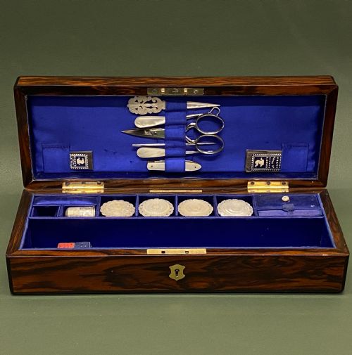 Mid/late 19th Century Coromandel-wood Fitted Sewing Box of Small Size