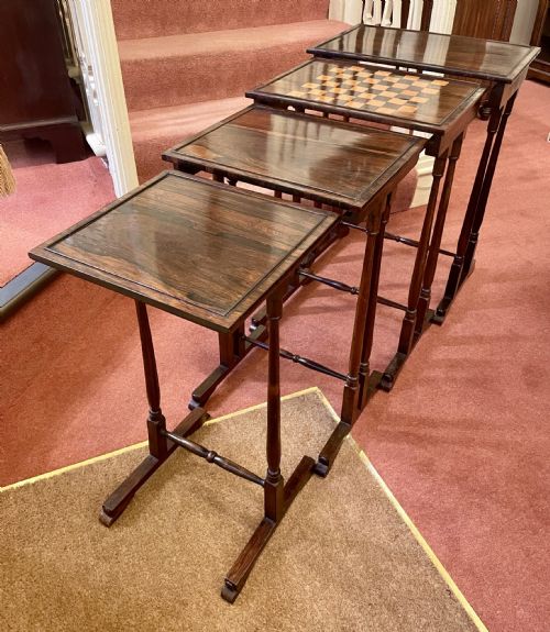 Very Nice Nest of Four Rosewood Tables with Games Board