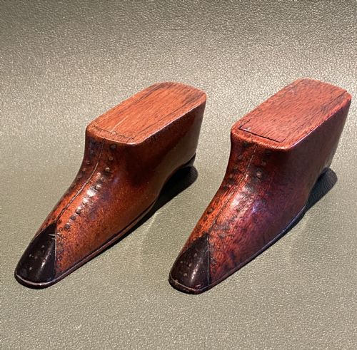 Pair of 19th Century Carved Mahogany Snuff Shoe Boxes