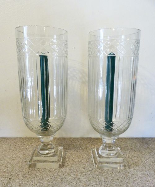 Pair 19th Century Cut-glass Storm Lanterns