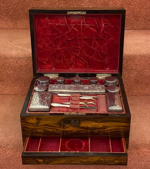 Coromandel-wood, Hallmarked Silver, Lady's Dressing / Jewellery Box, London 1863